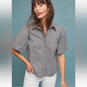 Anthropologie Short Sleeve Button Up Gingham s M
